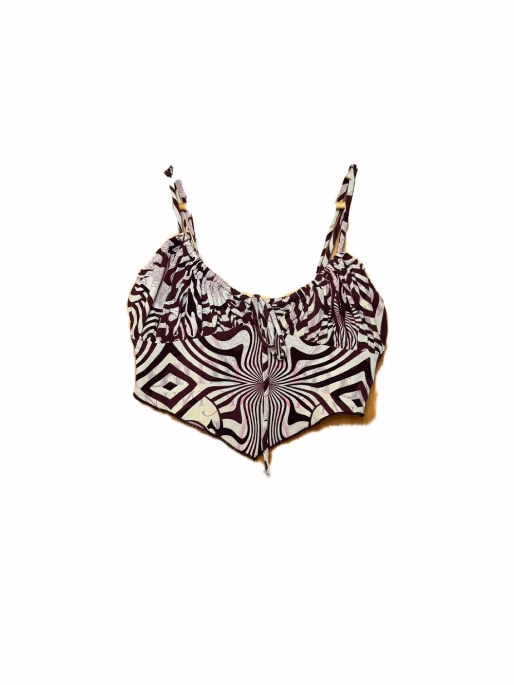Graphic Zebra-Style Crop Tank Top in Brown and Cream